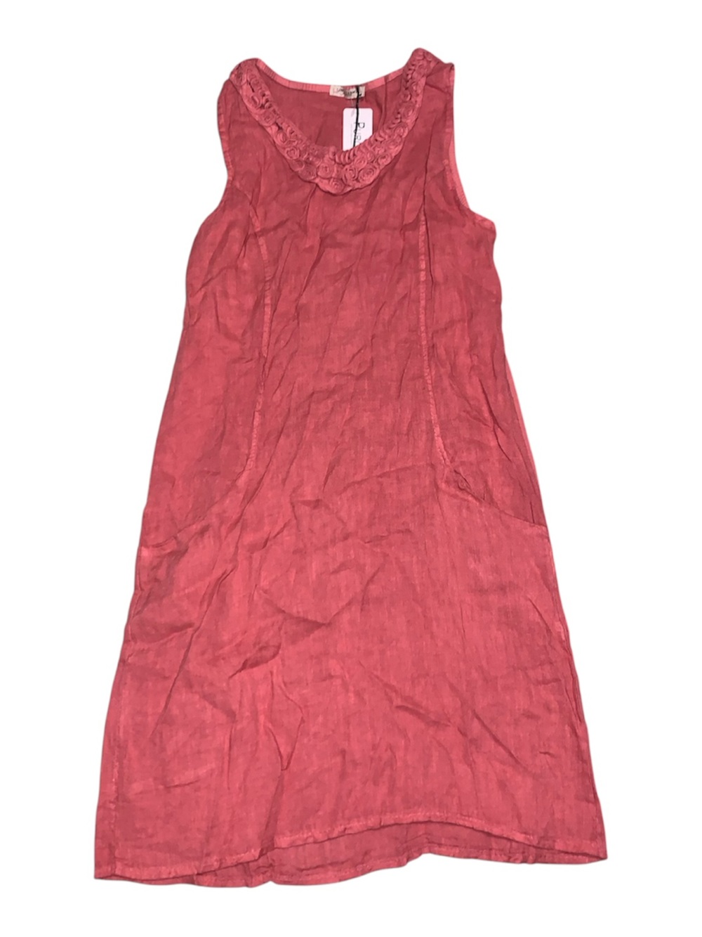 100% Linen Dress Rose Linen Dress with Floral Neckline